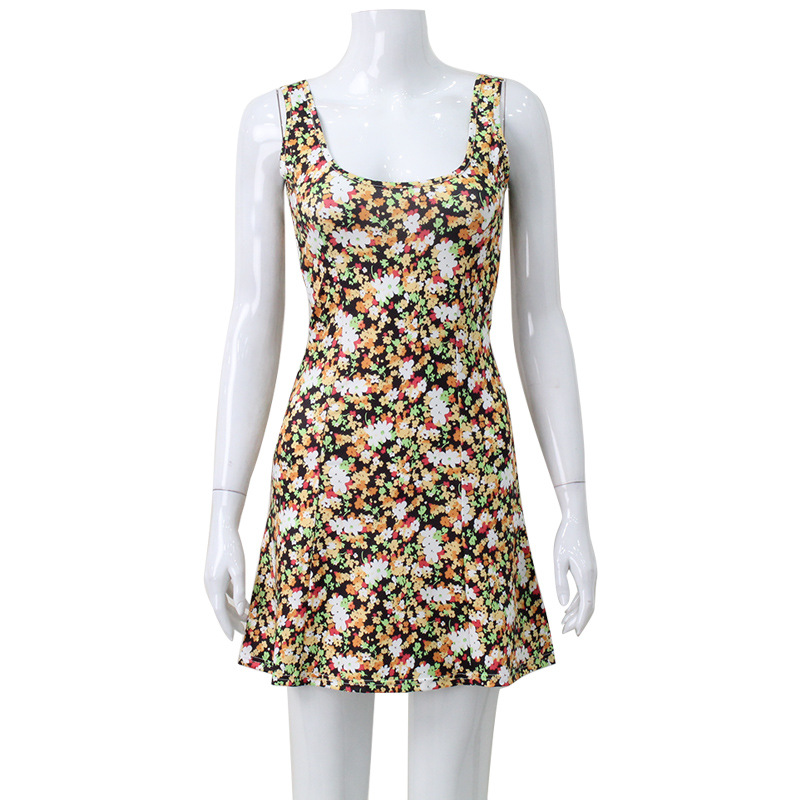 Slimming Floral Print Spaghetti Strap Dress, Fresh & Elegant Floral Mini Dress for Women