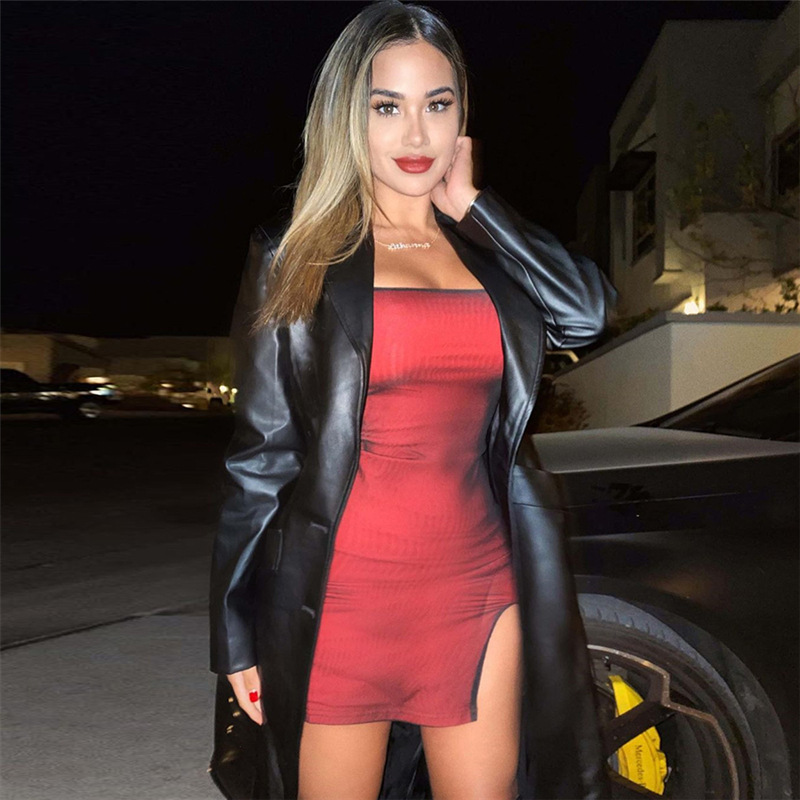 Clubwear Mesh Bodycon Slit Dress, Sexy Strapless Tube Top Mini Dress for Women, European & American Hot Girl Fashion