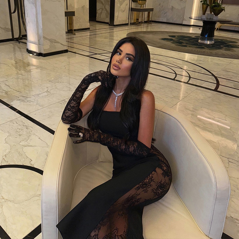 Strapless Sexy Sheer Lace-Paneled Bodycon Midi/Long Dress, Alluring Curve-Hugging Tight Dress for Women