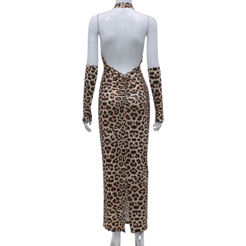  Leopard Print Crisscross Cutout Tie Backless High-Waisted Hot Girl Bodycon Dress