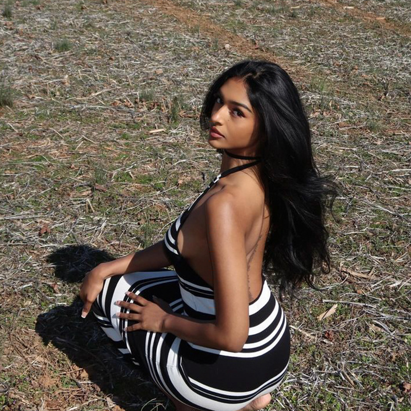 V-Neck Halter Fashion Sexy Backless Dress, Striped Color-Block Bodycon Minimalist Hot Girl Long Skirt