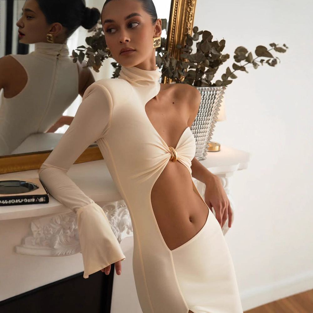 Elegant Sheath Dress with Cut-Out Detail – Minimalist Sexy Bodycon Long Skirt, Unique Designer Evening Gown for Women