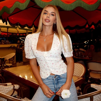 Retro Square Neck Puff Sleeve Floral Top – Short Fitted Sweet Blouse, Women's Spring Summer Chiffon Shirt 01