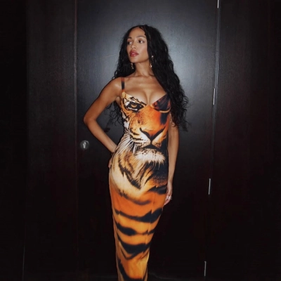 Edgy Tiger Print Bodycon Bandeau Dress – Sexy V-Neck Sleeveless Mini Dress for Women, Club Party Wear 02