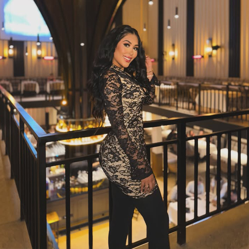 Sheer Lace Bodycon Mini Dress – Slim-Fit Sexy Women's Long Sleeve Pencil Skirt Dress