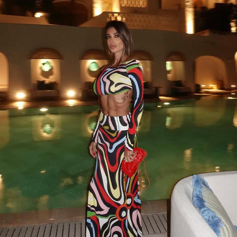 Crop Top & Midi Skirt Set – Sexy Beach Vacation Outfit for Women, Two-Piece Bikini Cover-Up Set