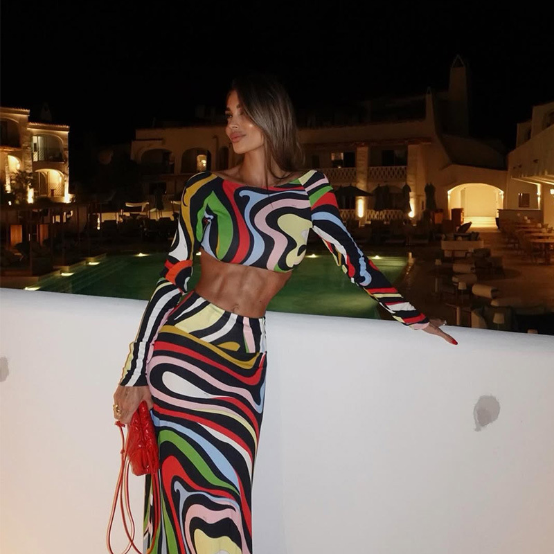 Crop Top & Midi Skirt Set – Sexy Beach Vacation Outfit for Women, Two-Piece Bikini Cover-Up Set