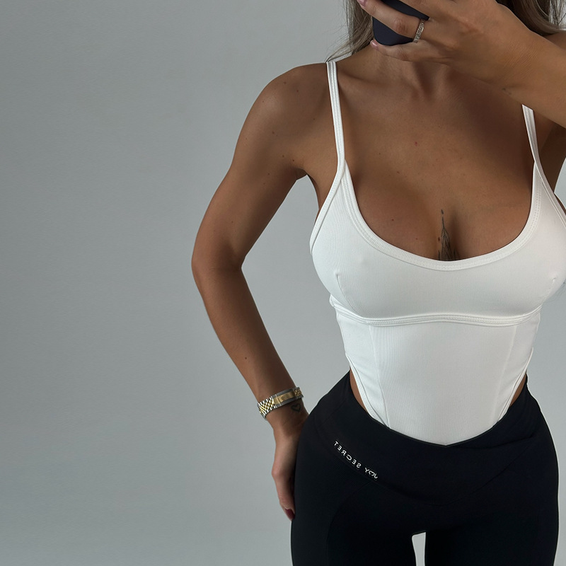 Sexy Western Style U-Neck Strap Jumpsuit – High-Waist Cute Girl Bodycon Top, Slim-Fit Stretch Mesh Paneled Crop Design