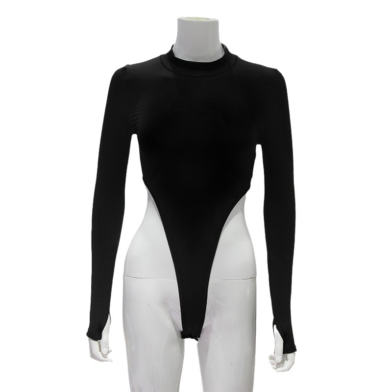 Sexy Solid Color Fashion High-Waist Cute Girl Bodycon Jumpsuit – Slim-Fit Stretchy Long Sleeve Bodysuit for Women