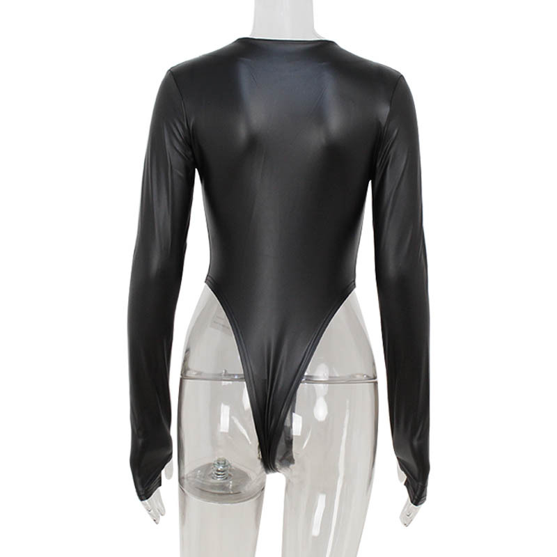 Long Sleeve Deep V Sexy High-Waist Body-Shaping Jumpsuit – Western Style Finger Loop Bodysuit, Women's Slim-Fit One-Piece Elegant Top