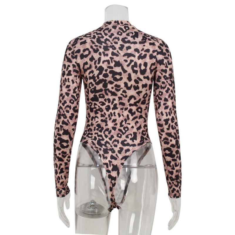 Sexy Leopard Print Mesh Paneled Corset-Waist Stylish Cute Girl Jumpsuit – Women's Bodycon Slimming One-Piece Top