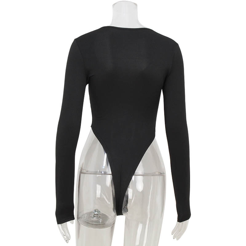 Sizzling Cutout with Metal Ring Detail High-Waist Bodycon Jumpsuit – Women's Sexy Long Sleeve Top, One-Piece Slimming Bodysuit