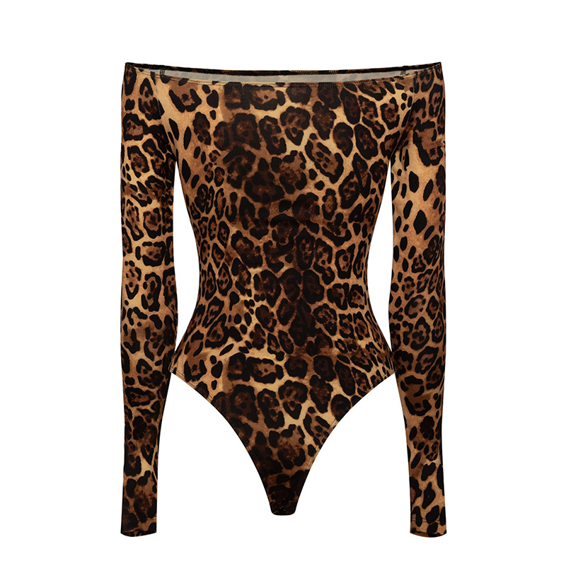 One-Shoulder High-Waist Leopard Print Bodysuit – Stylish Tight Fit Long Sleeve Top for Night Out & Daily Wear