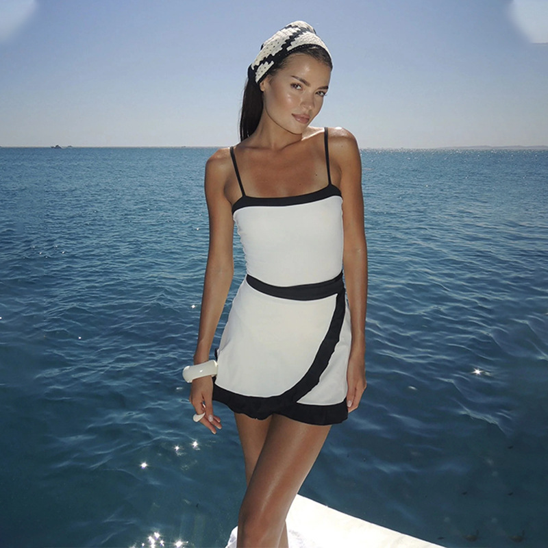 Women's Fashion Tank Bodysuit & High-Waist Midi Skirt Set – Minimalist Color-Block Two-Piece Outfit for Casual & Office Wear