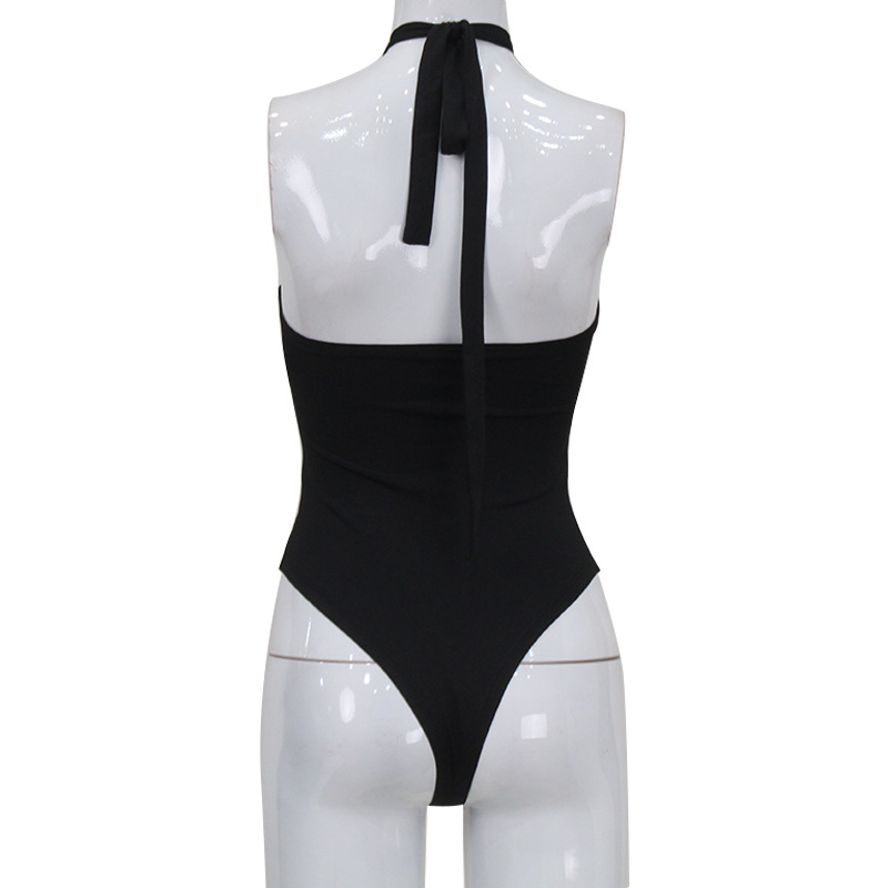 Velvet Bow Halter Backless High-Waisted Jumpsuit