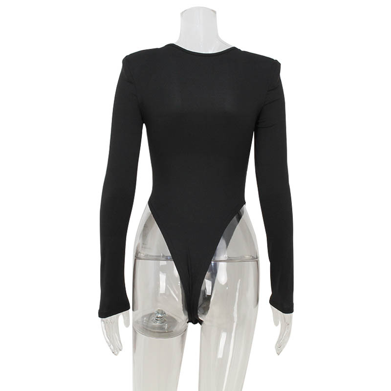 Sexy Long Sleeve Bustier Cutout High-Waisted Padded Shoulder Jumpsuit