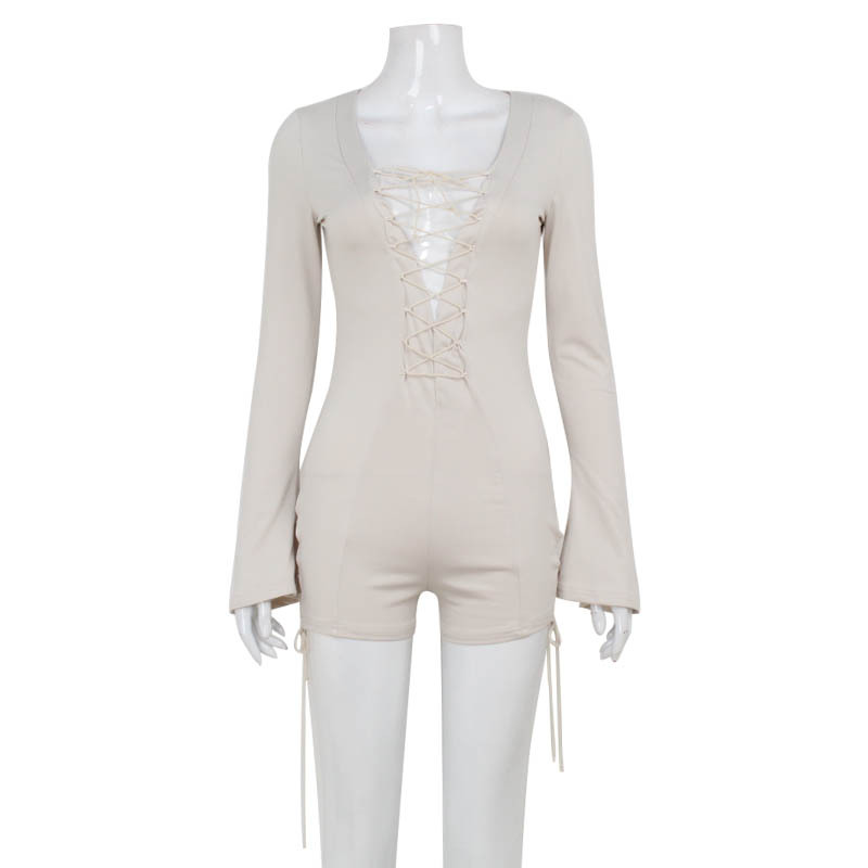 Sexy Deep V Long Sleeve Tie-Front Cutout Bodysuit