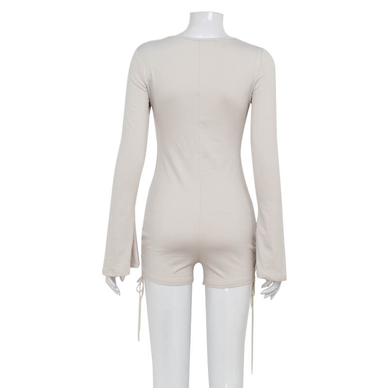 Sexy Deep V Long Sleeve Tie-Front Cutout Bodysuit
