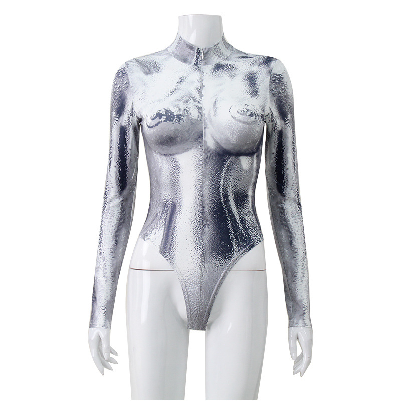 3D Print Shiny Trendy Bodycon Jumpsuit for Women