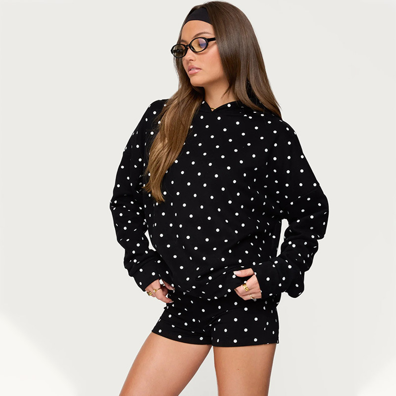 Polka Dot Print Oversized Crop Hoodie for Women – Lightweight Pullover Sweatshirt