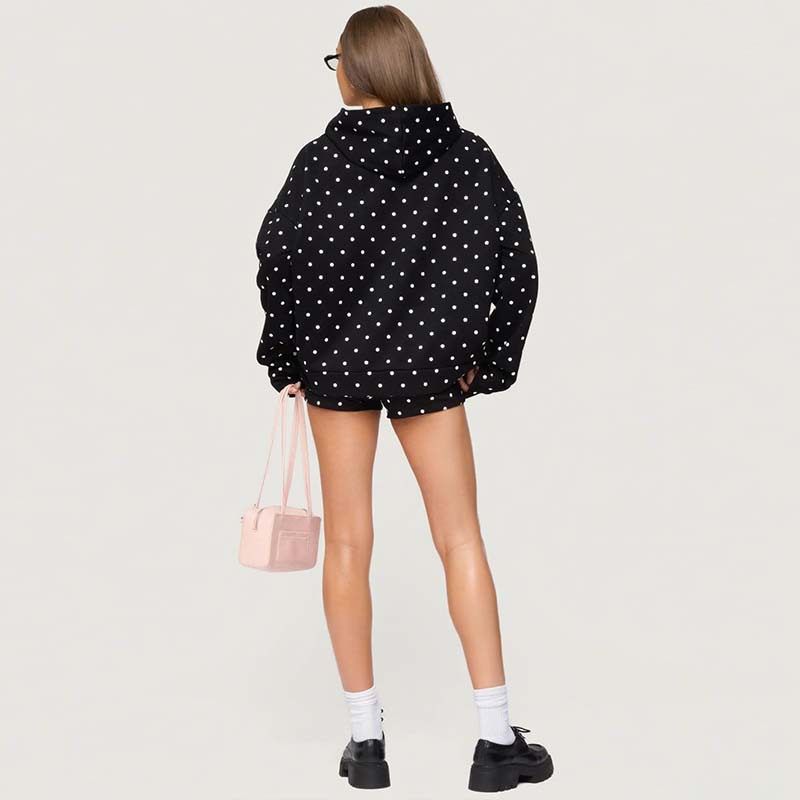 Polka Dot Print Oversized Crop Hoodie for Women – Lightweight Pullover Sweatshirt