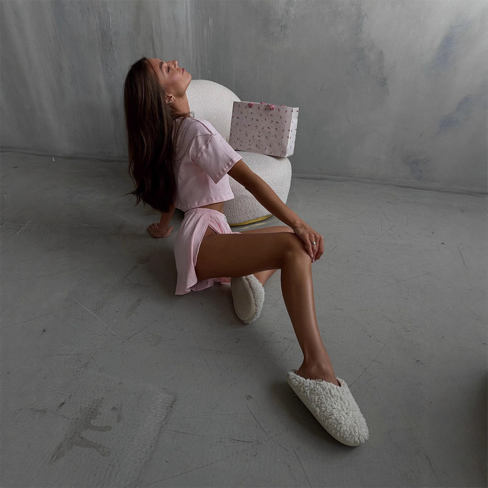 Round Neck Printed Short Sleeve Top & Shorts Set – Loose Fit Casual 2-Piece Outfit for Women