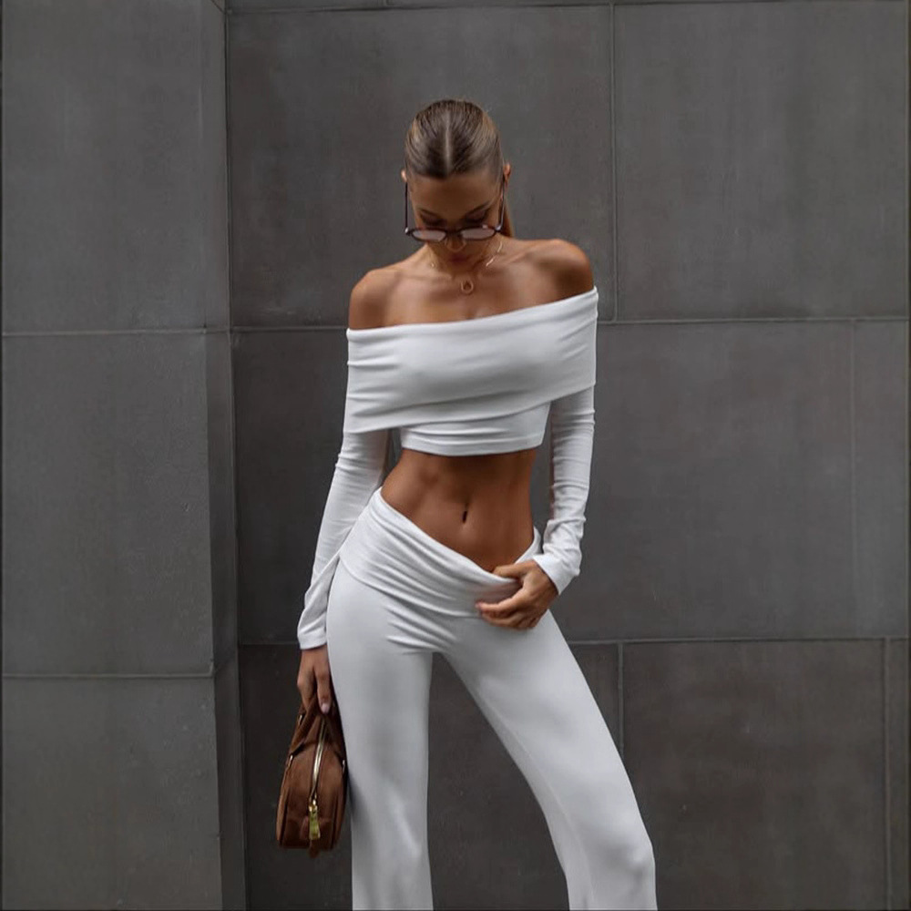 Casual Tube Top Crop & Long Pants Set – Fitted 2-Piece Workout Outfit for Women