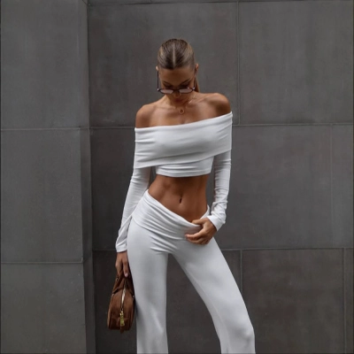 Casual Tube Top Crop & Long Pants Set – Fitted 2-Piece Workout Outfit for Women 02