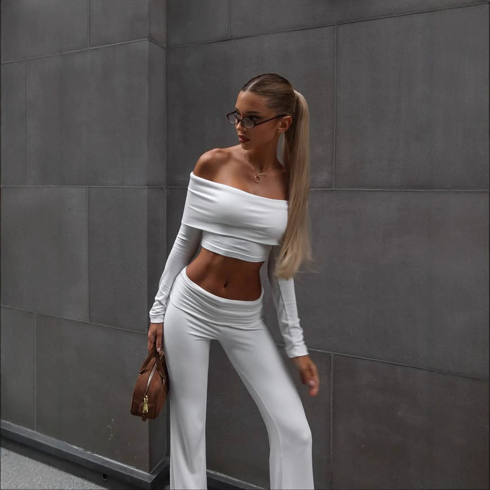 Casual Tube Top Crop & Long Pants Set – Fitted 2-Piece Workout Outfit for Women