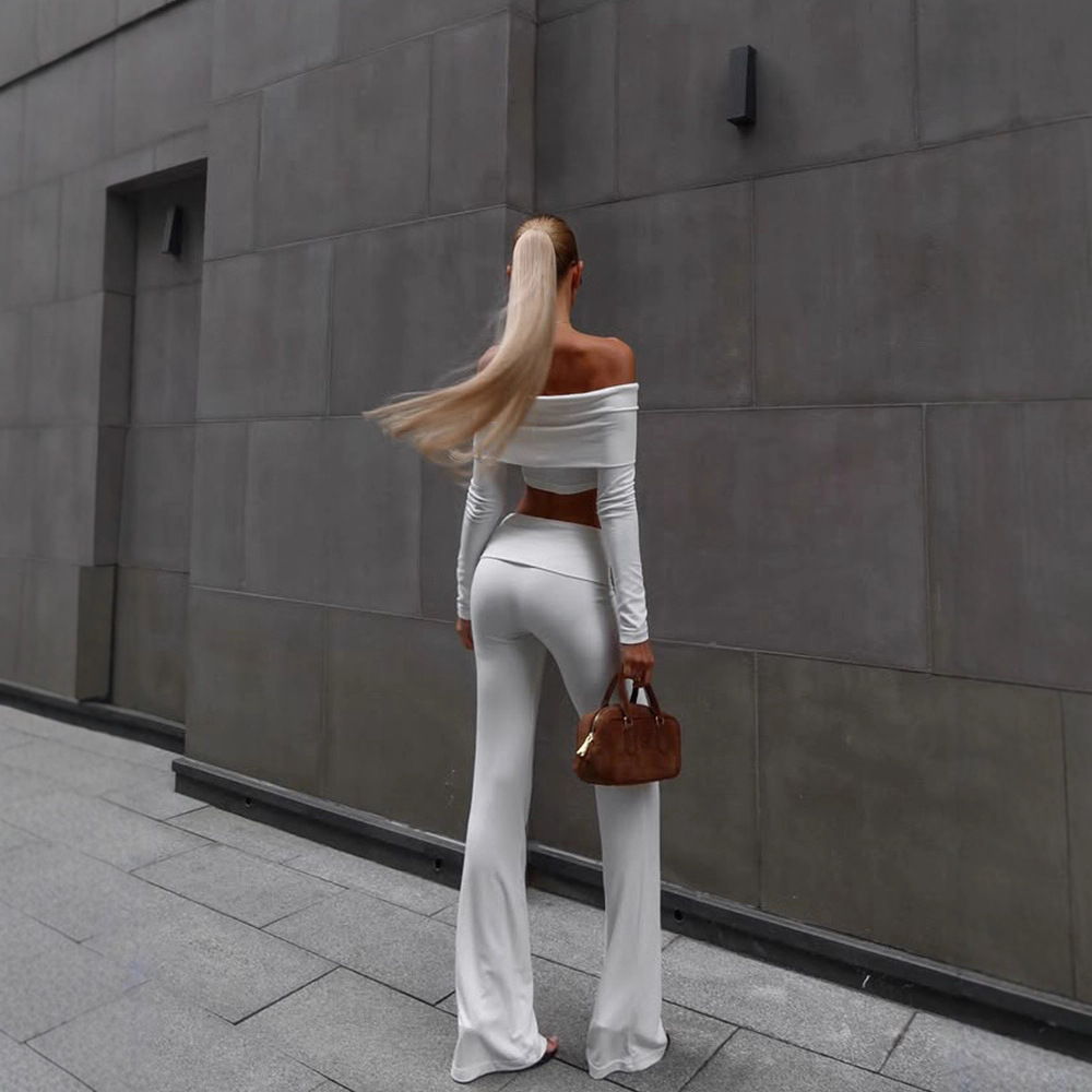 Casual Tube Top Crop & Long Pants Set – Fitted 2-Piece Workout Outfit for Women