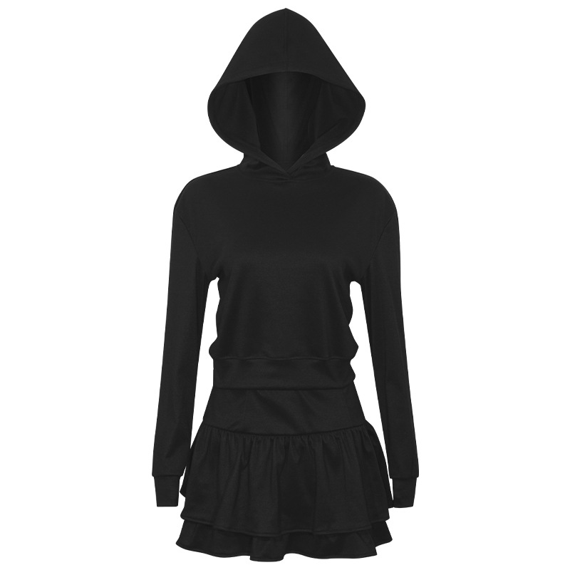 Hooded Long Sleeve Sweatshirt & Asymmetrical Mini Skirt Set – Trendy Casual 2-Piece Outfit for Women