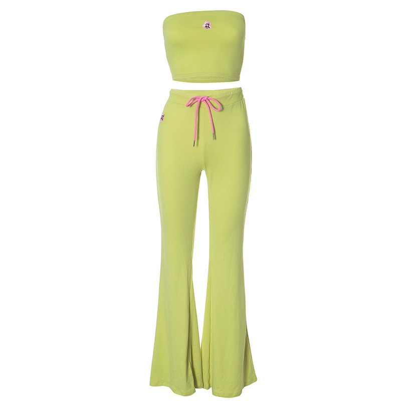 Neon Green Sleeveless Bustier Embroidered Flared Gown Set – Fitted & Flowing 2-Piece Dress for Women