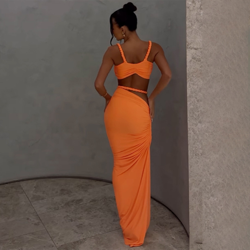 Sexy Solid Color Backless Cami Top & Bodycon Pencil Skirk Set – Sleeveless 2-Piece Mini Dress Alternative for Women