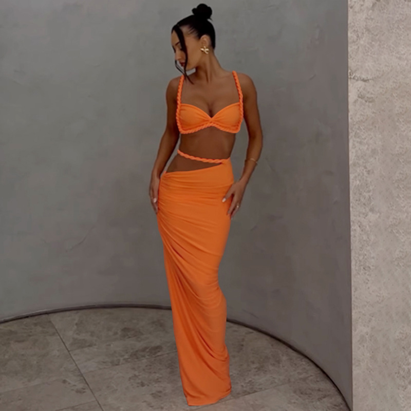 Sexy Solid Color Backless Cami Top & Bodycon Pencil Skirk Set – Sleeveless 2-Piece Mini Dress Alternative for Women