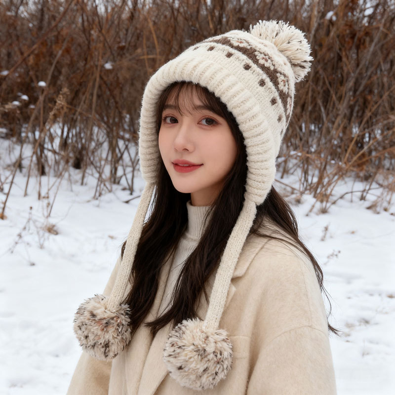 Fair Isle Winter Knitted Beanie, Retro Jacquard Warm Wool Hat