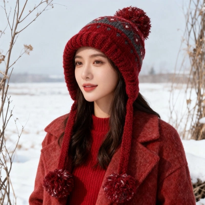 Fair Isle Winter Knitted Beanie, Retro Jacquard Warm Wool Hat 02