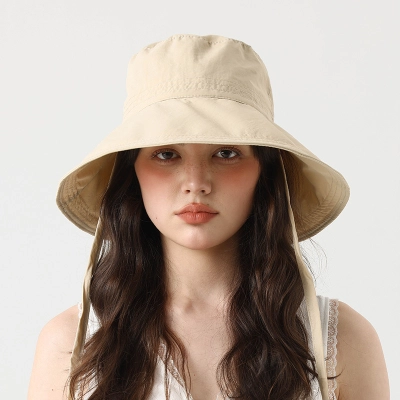 Summer Travel Wide Brim Sun Hat with Drawstring, Bucket Hat, 02