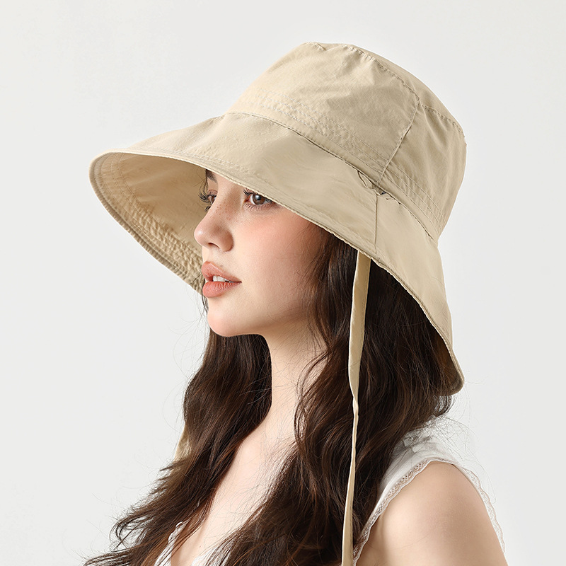 Summer Travel Wide Brim Sun Hat with Drawstring, Bucket Hat,
