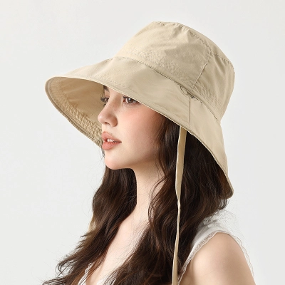 Summer Travel Wide Brim Sun Hat with Drawstring, Bucket Hat, 01