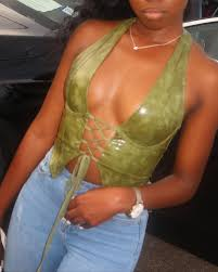 Women's Low-Cut Halter Neck PU Crop Vest with Tie Straps – Streetwear Style Bralette review Emily Johnson