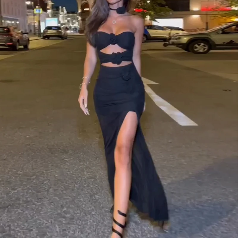 Designsoo Trendy Backless Off-the-Shoulder Maxi Dress with Side Slit and Sheer Cutouts for Women review Emily Johnson