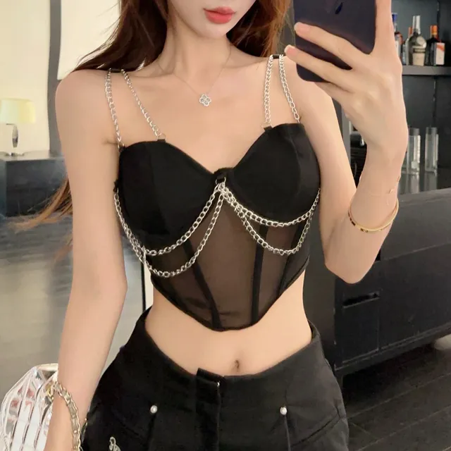 Sheer Mesh & Metal Chain Fishbone Crop Top – Edgy Streetwear Bustier for Women review Emily Davis