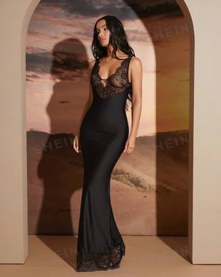 Sexy US Style Sleeveless Deep V Lace Trim Bodycon Long Evening Dress review Jessica Brown