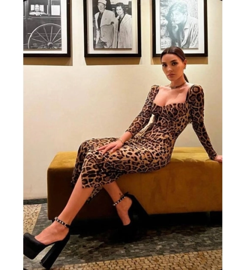 French-Chic Square Neck Leopard Print Bodycon Mini Dress – Sexy Fit-and-Flare Skirt for Party & Street Style review Sophie Laurent