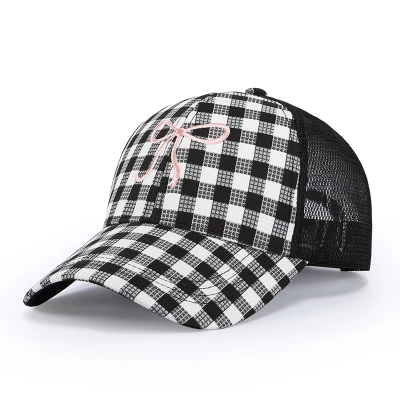Checkered Bow Trucker Cap Women 01