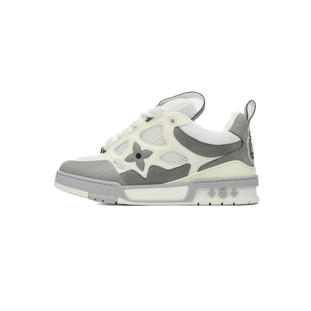 LOUIS VUITTON Leather lace up Fashionable Board Shoes White Gray 1ACQP4	