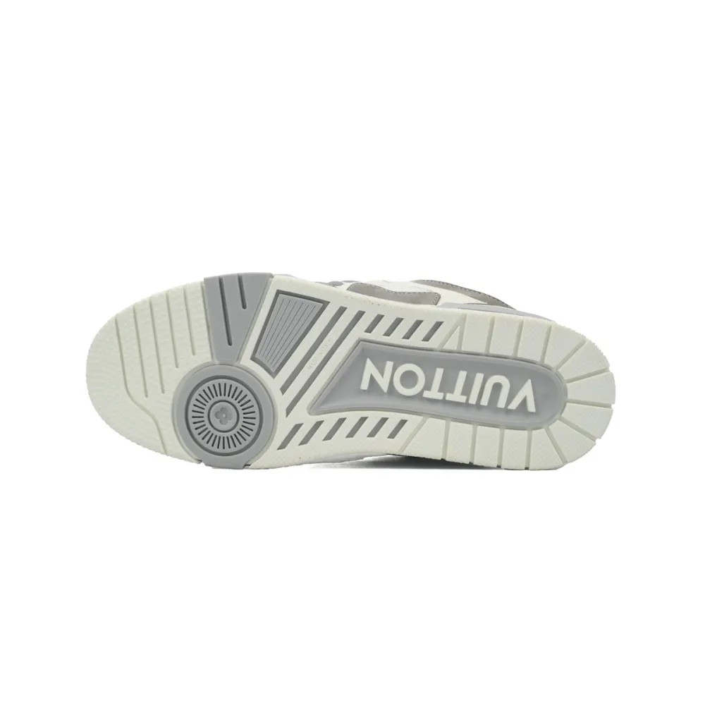 LOUIS VUITTON Leather lace up Fashionable Board Shoes White Gray 1ACQP4	