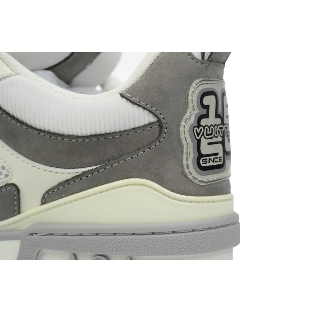 LOUIS VUITTON Leather lace up Fashionable Board Shoes White Gray 1ACQP4	