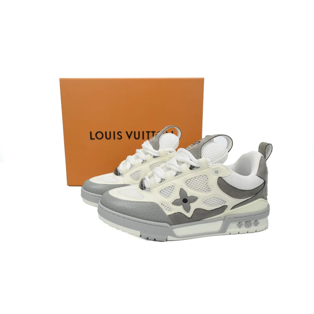 LOUIS VUITTON Leather lace up Fashionable Board Shoes White Gray 1ACQP4	