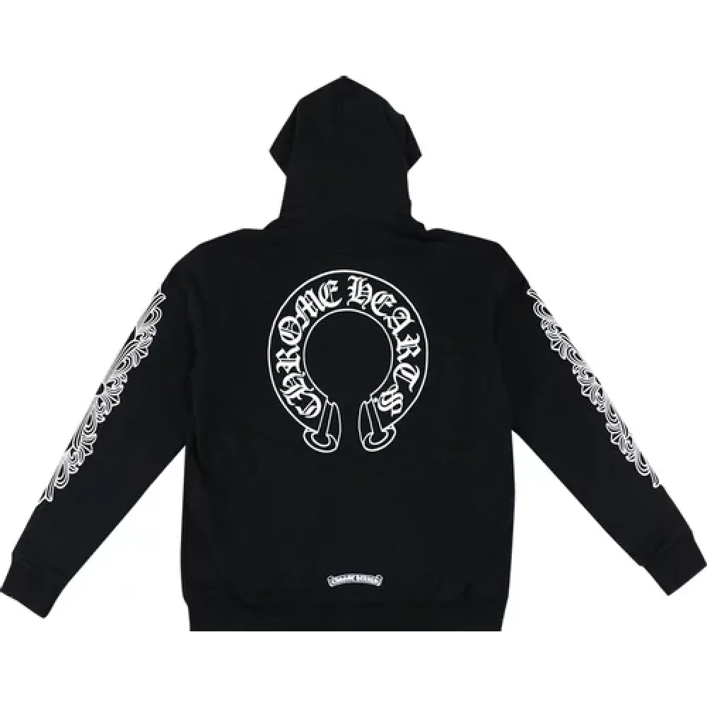 Chrome Hearts Horseshoe Floral Cross-Sleeve Zip Up Hoodie 'Black/White'
